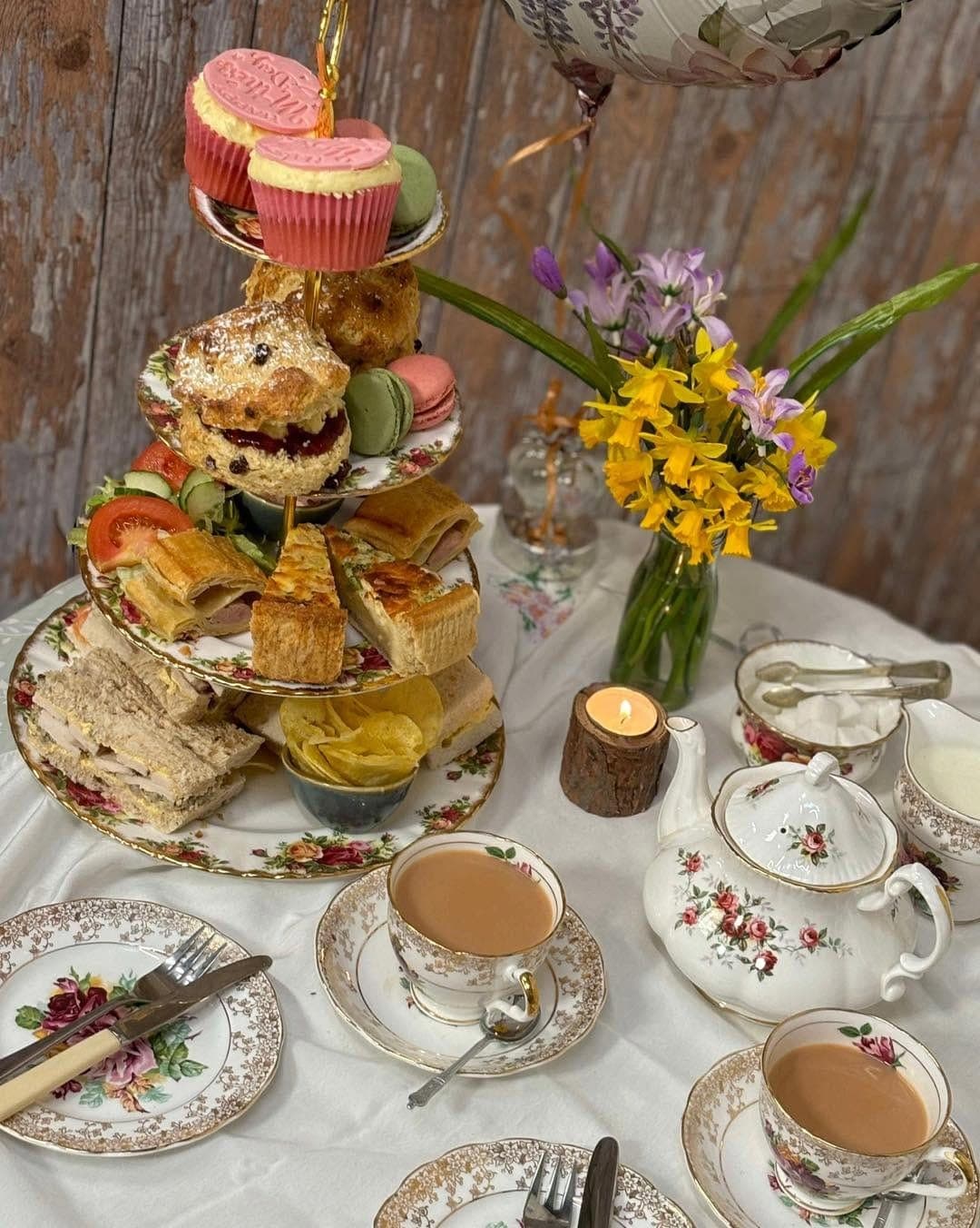 A spring afternoon tea with daffodils