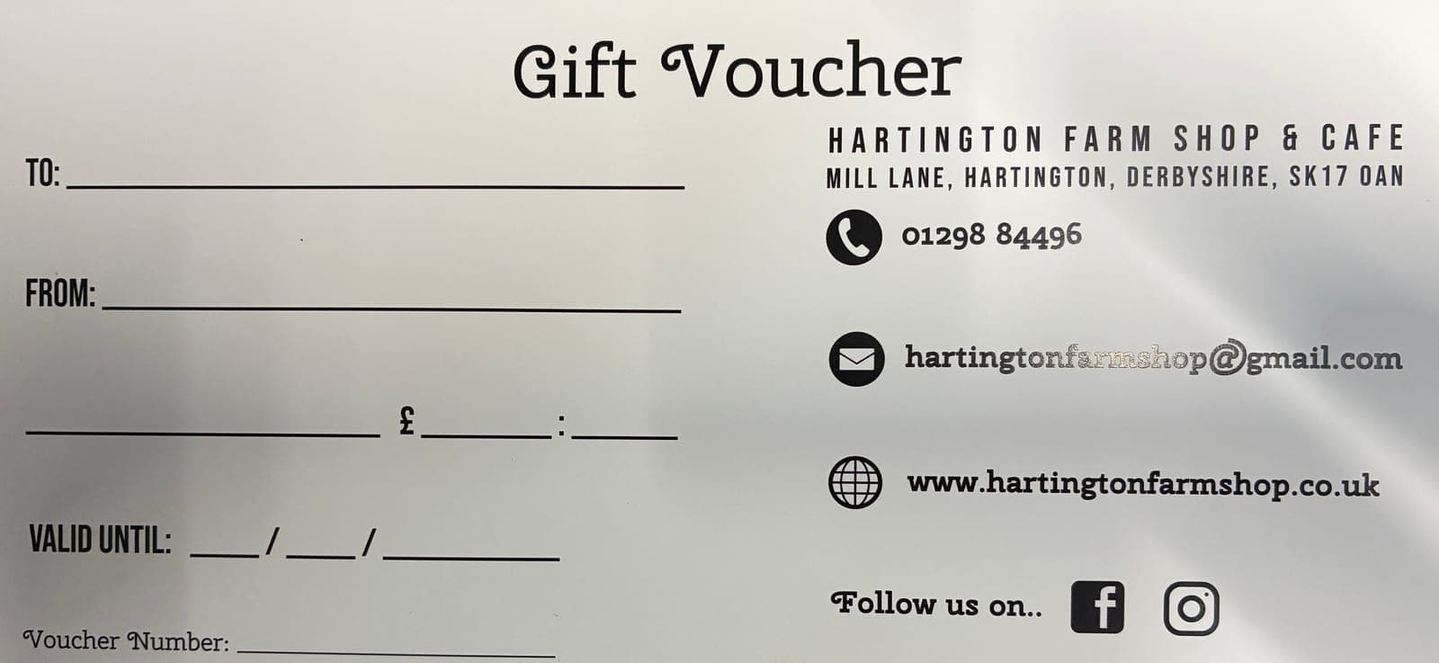 The back of the gift voucher, with spaces for who it's to, who it's from and the amount